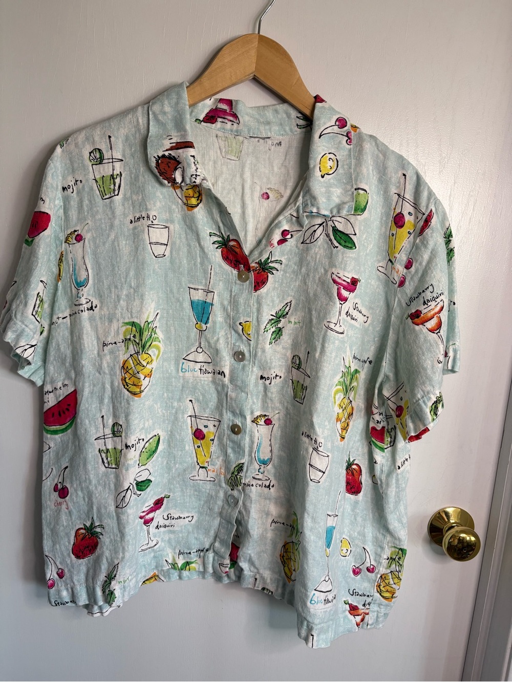 Hot Topic Linen Button-Front Collared Sz XL Cocktail Novelty Print Resort Beachy